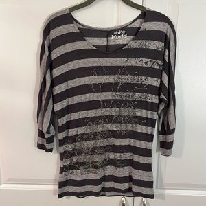 Mudd Light Gray and Dark Gray Striped Top- Medium